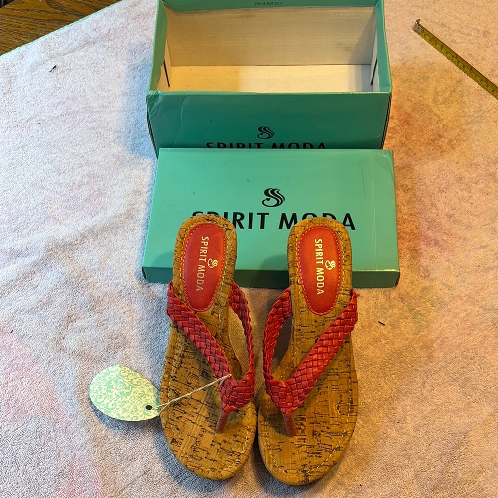 Spirit Moda Red Cork Wedge Sandals